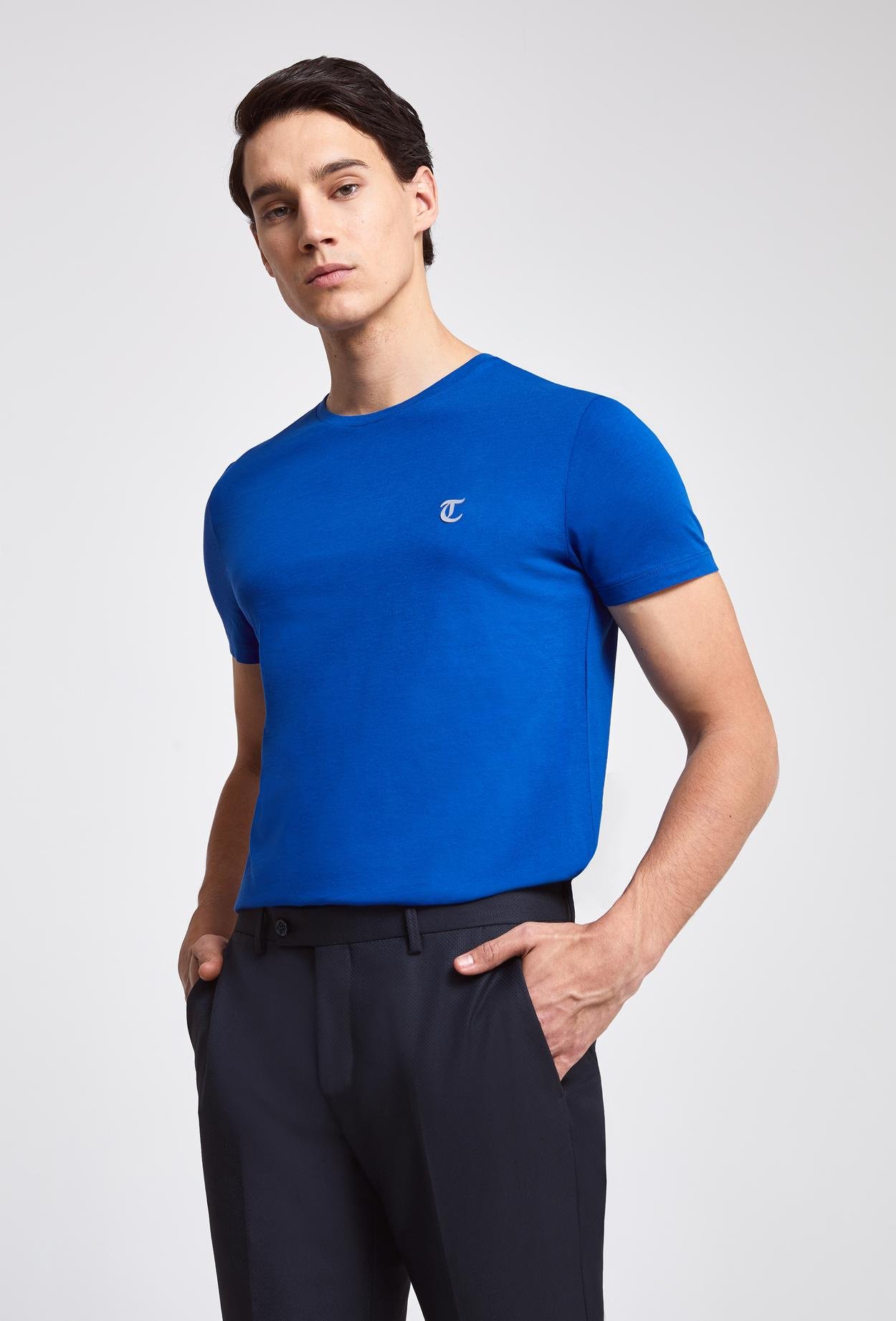 Twn Slim Fit Saks Mavi Düz T-Shirt