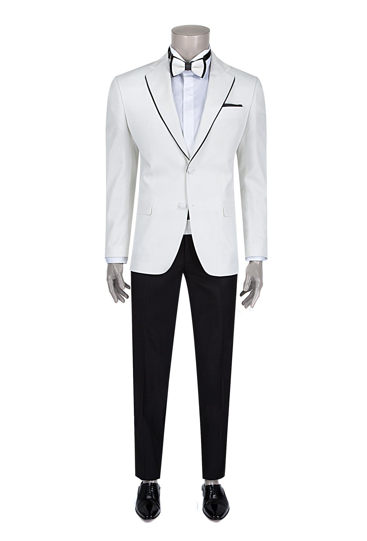 Ds Damat Slim Fit Beyaz Düz Smokin Takım Elbise