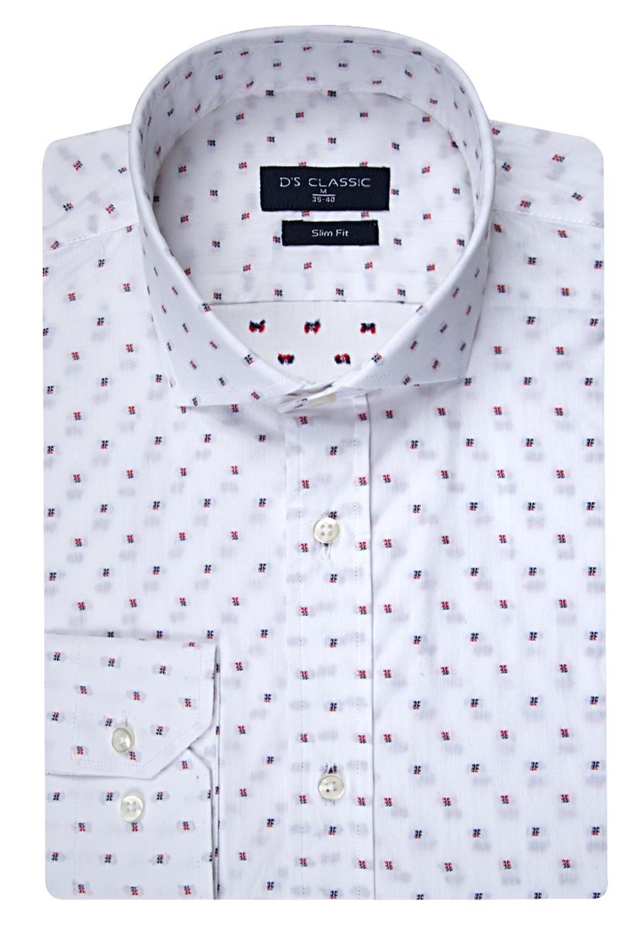 Ds Damat Slim Fit Kırmızı Desenli Gömlek