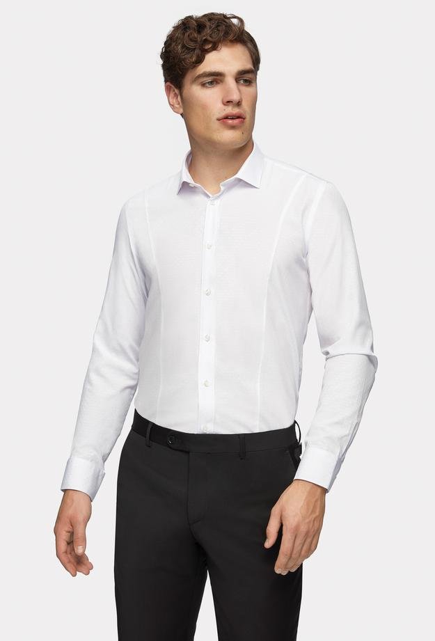 Tween Slim Fit Beyaz Desenli Gömlek - 8681649889977 | Damat Tween