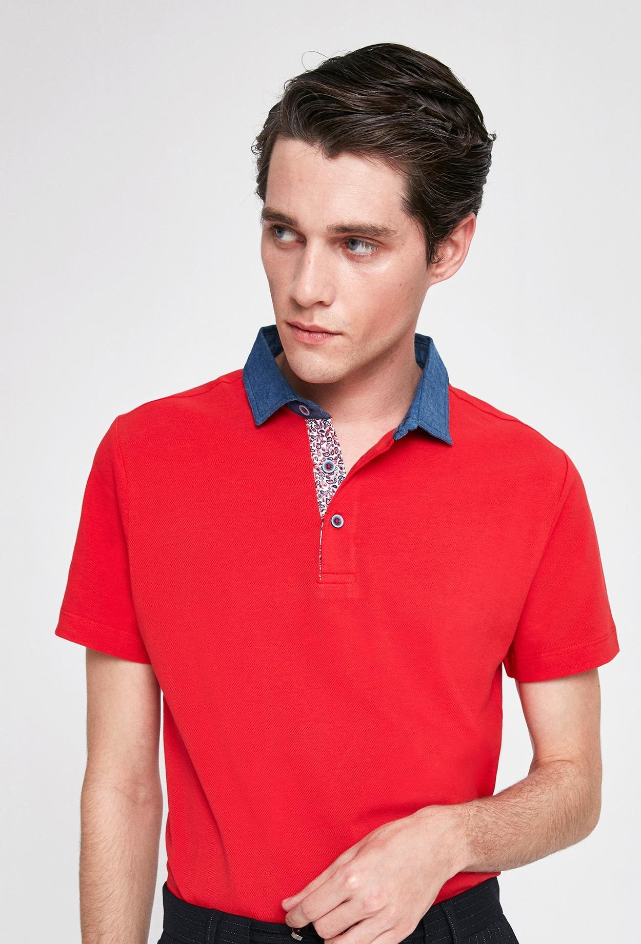 Twn Slim Fit Kırmızı Pike Dokulu T-Shirt