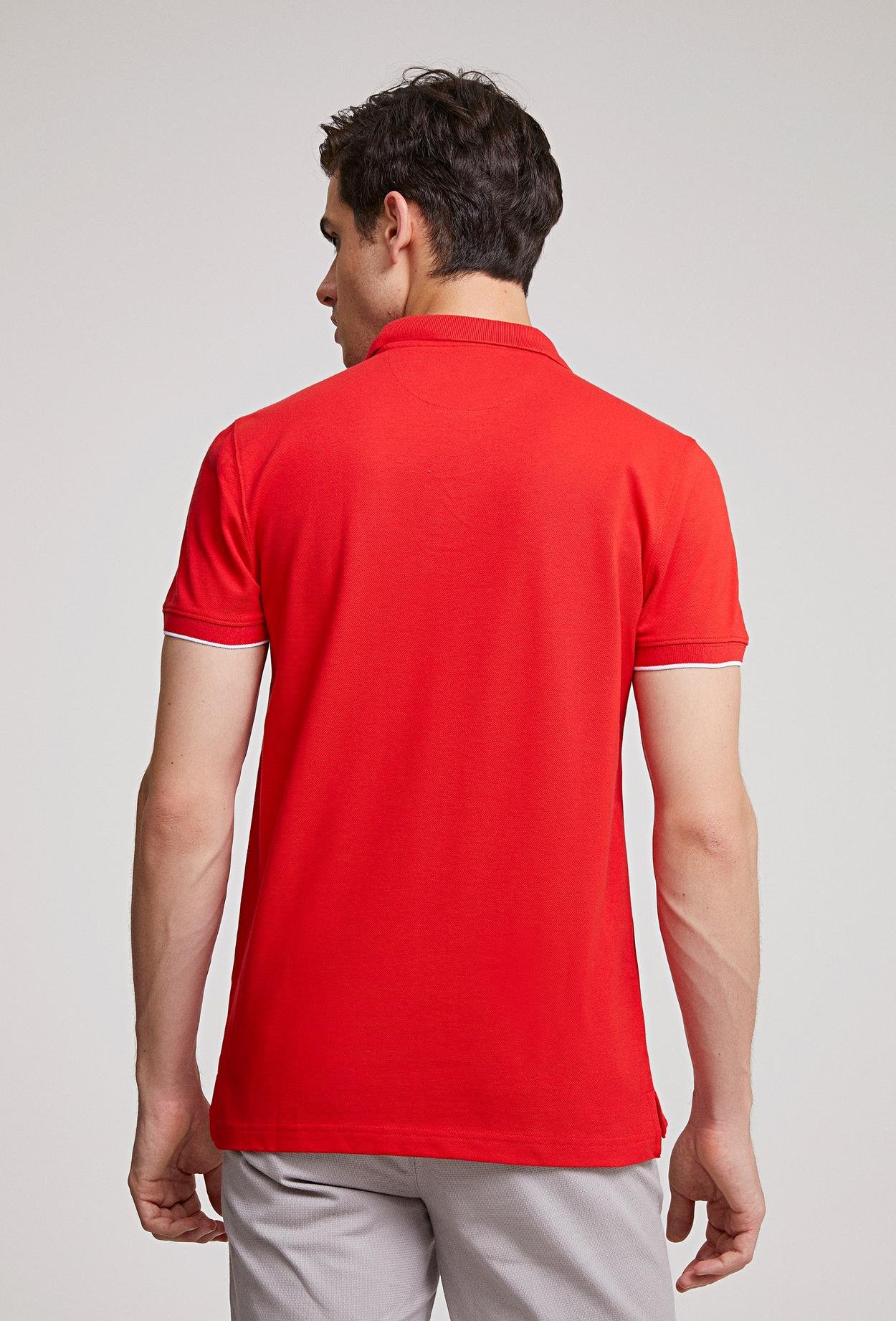 Ds Damat Slim Fit Kırmızı Pike Dokulu T-Shirt