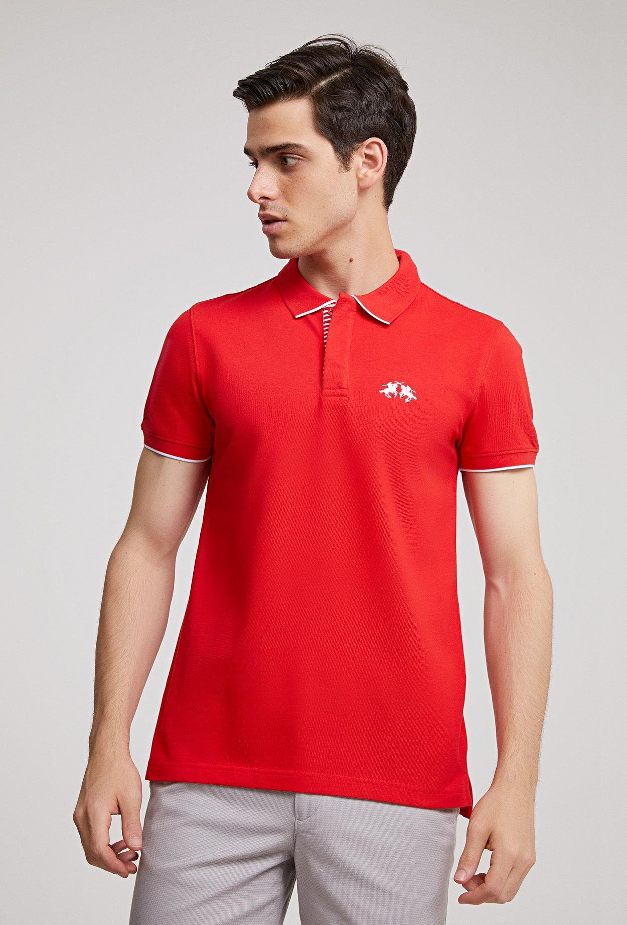 Ds Damat Slim Fit Kırmızı Pike Dokulu T-Shirt