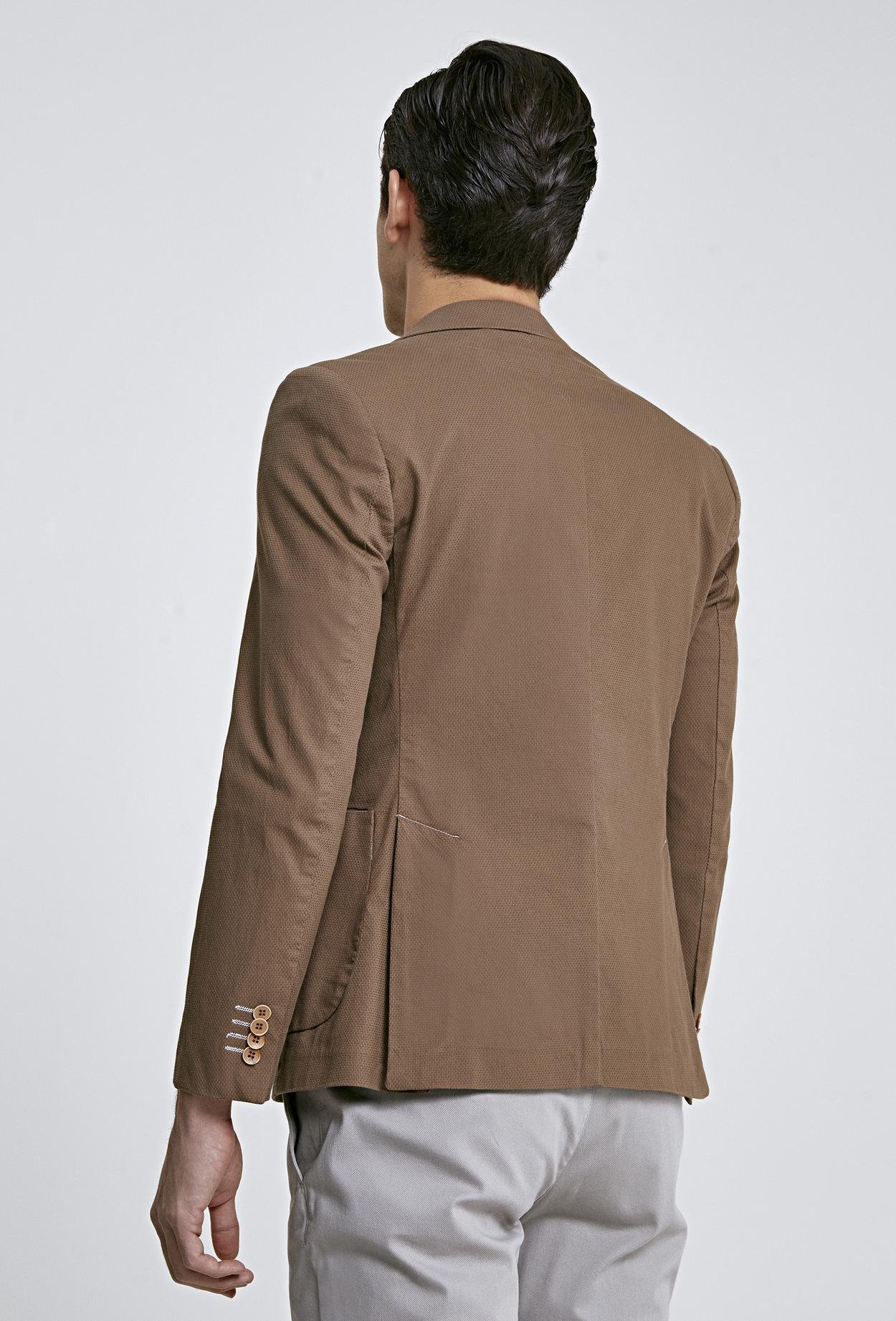 Twn Süper Slim Fit Kahverengi Armürlü Kumaş Ceket