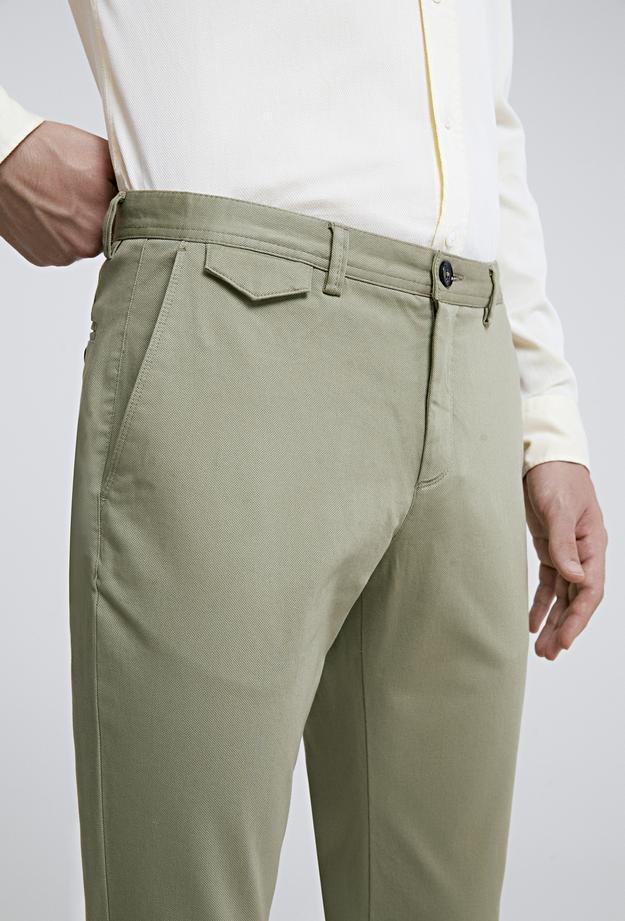 Twn Slim Fit Yeşil Armürlü Chino Pantolon