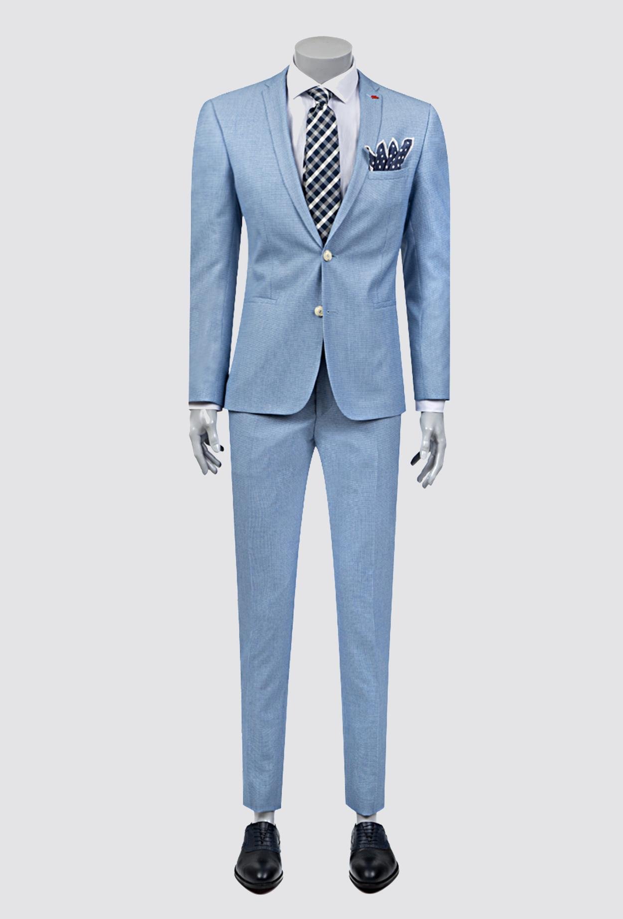 Twn Süper Slim Fit Açık Mavi Armürlü Takim Elbise