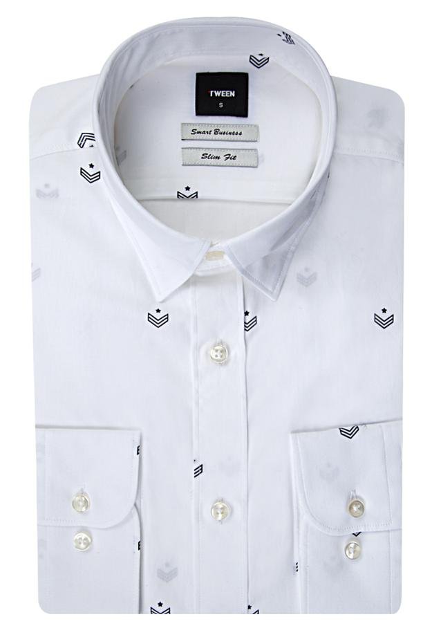 Tween Slim Fit Beyaz Desenli Baskılı Gömlek - 8681649415558 | Damat Tween