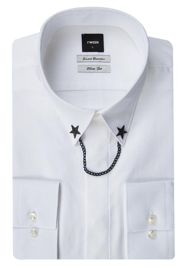 Tween Slim Fit Beyaz Desenli Yaka İğneli Gömlek - 8681649515227 | Damat Tween
