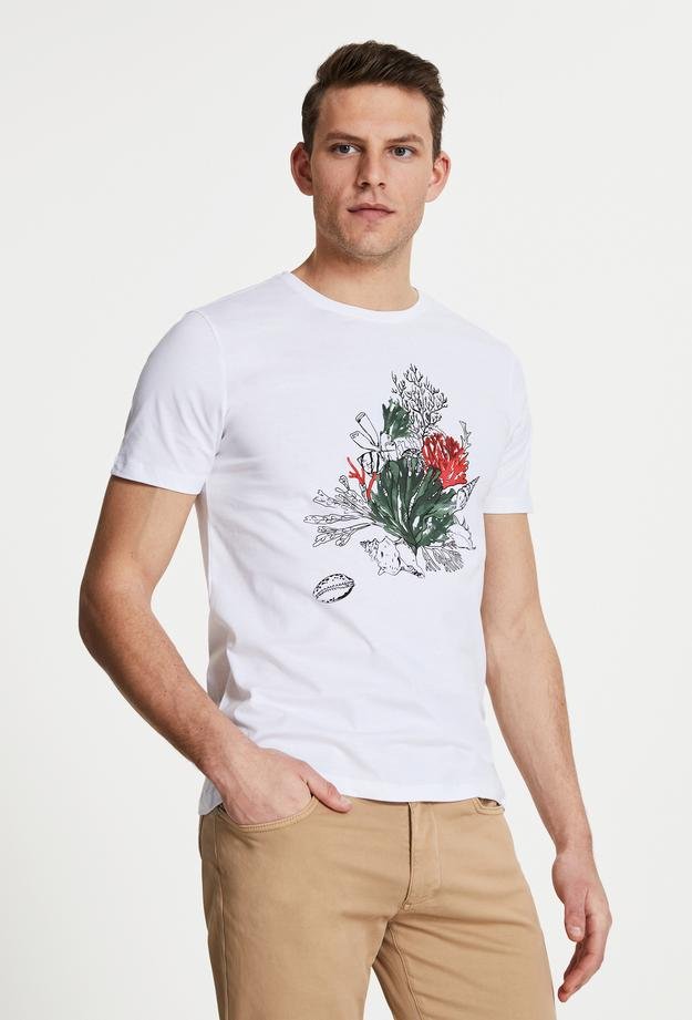 Damat Beyaz Çizgili Baskılı T-Shirt - 8681649909767 | Damat Tween