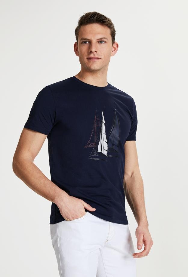 Damat Lacivert Çizgili Baskılı T-Shirt - 8681649910008 | Damat Tween