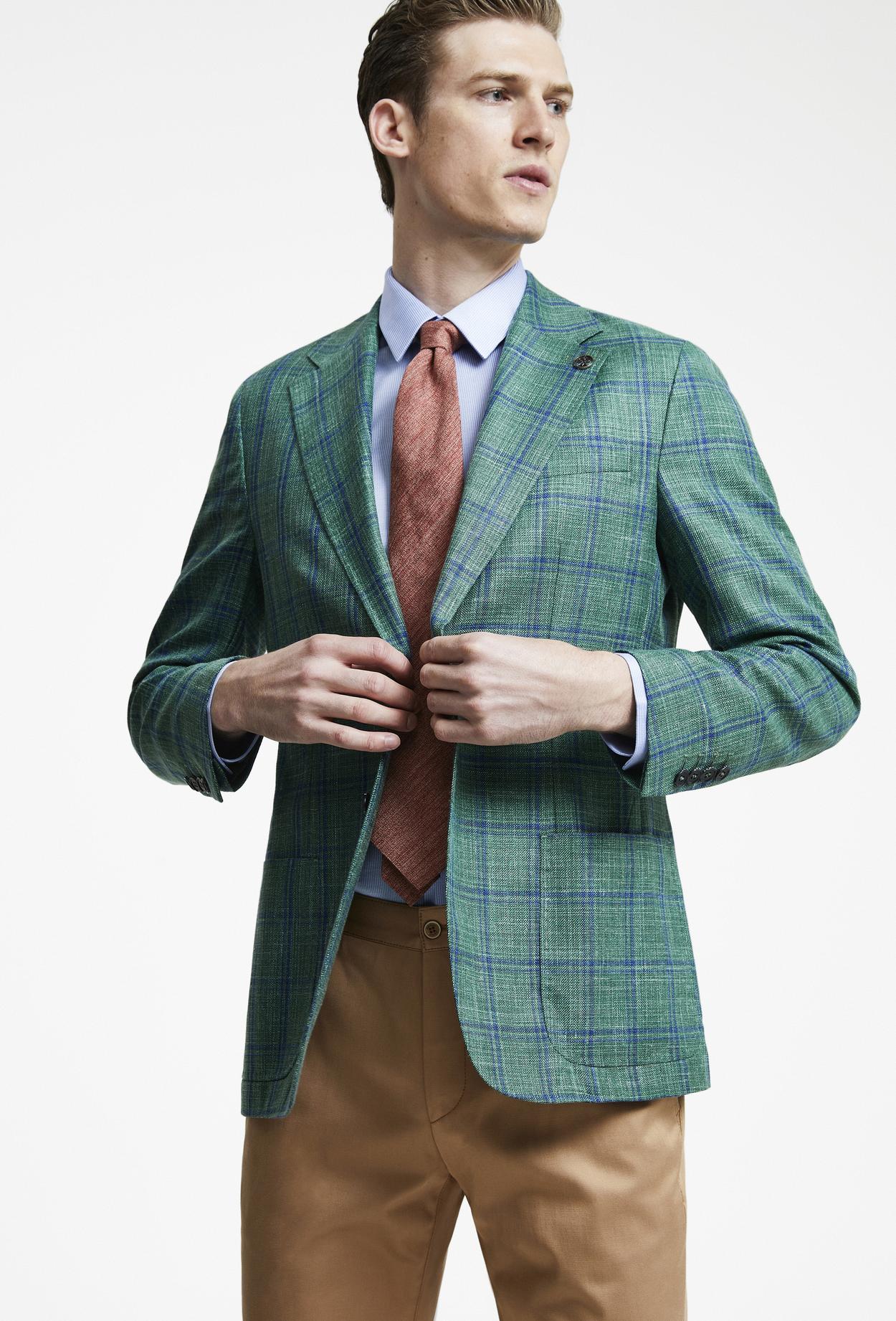 Damat Regular Fit Yeşil Ekose Kumaş Ceket
