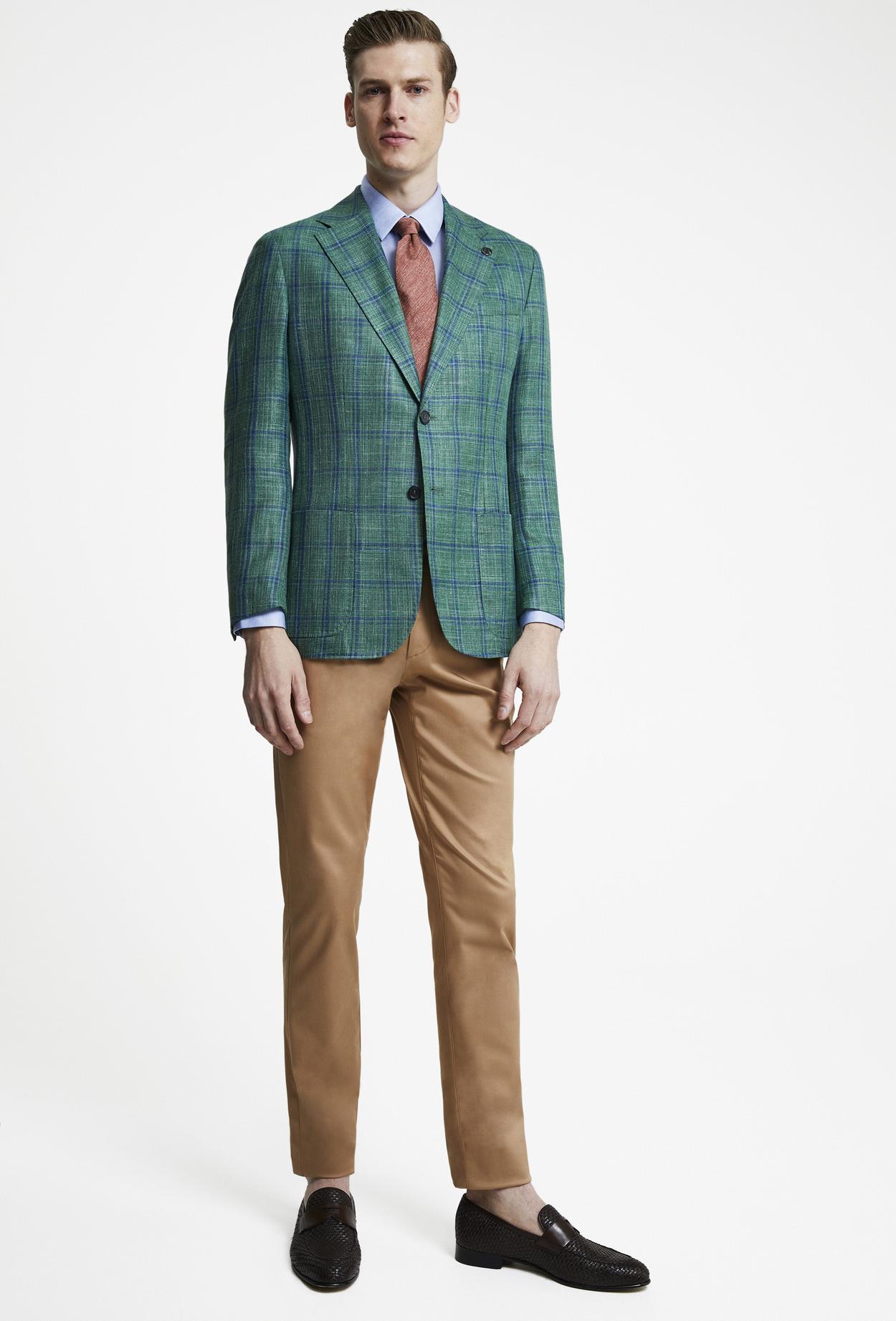 Damat Regular Fit Yeşil Ekose Kumaş Ceket