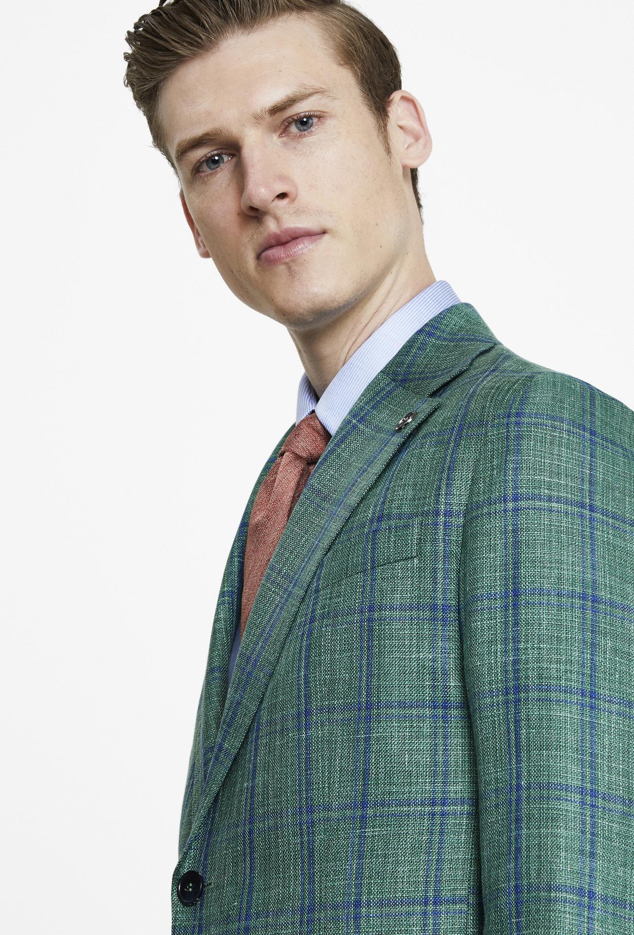 Damat Regular Fit Yeşil Ekose Kumaş Ceket