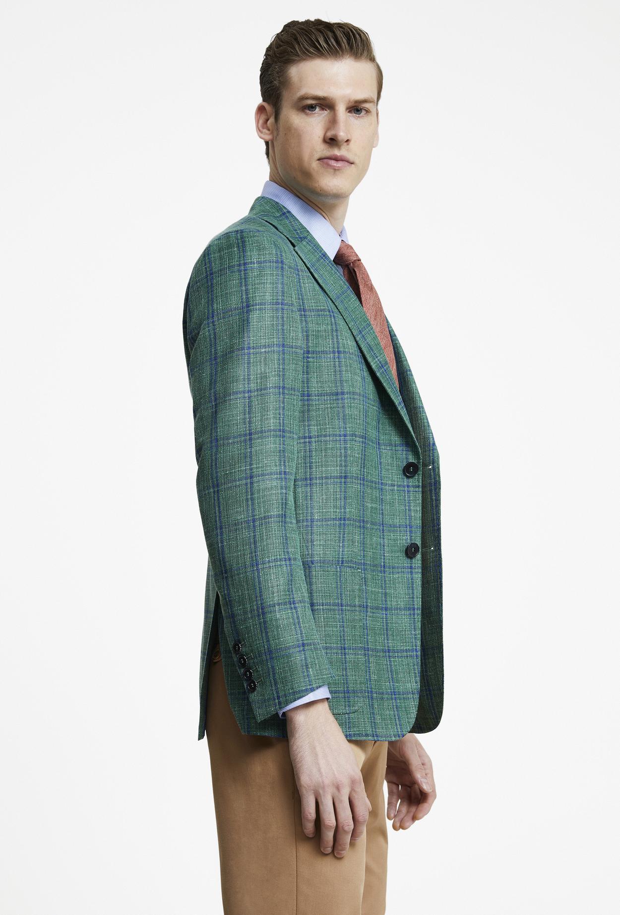 Damat Regular Fit Yeşil Ekose Kumaş Ceket