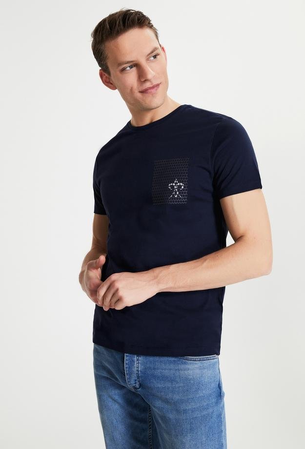 Damat Lacivert Çizgili Baskılı T-Shirt - 8681649925347 | Damat Tween