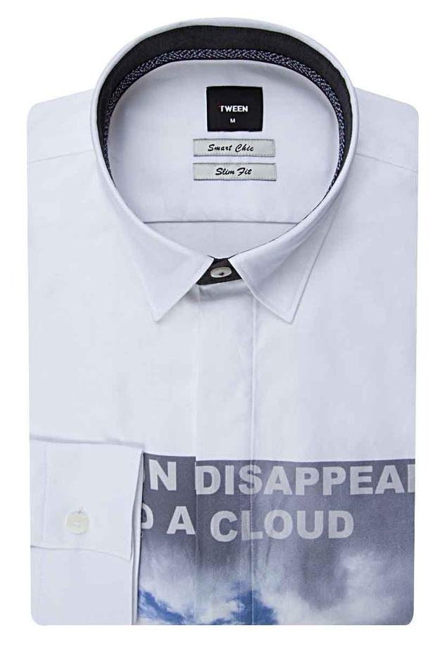 Tween Slim Fit Beyaz Düz Baskılı Gömlek - 8681142819389 | Damat Tween