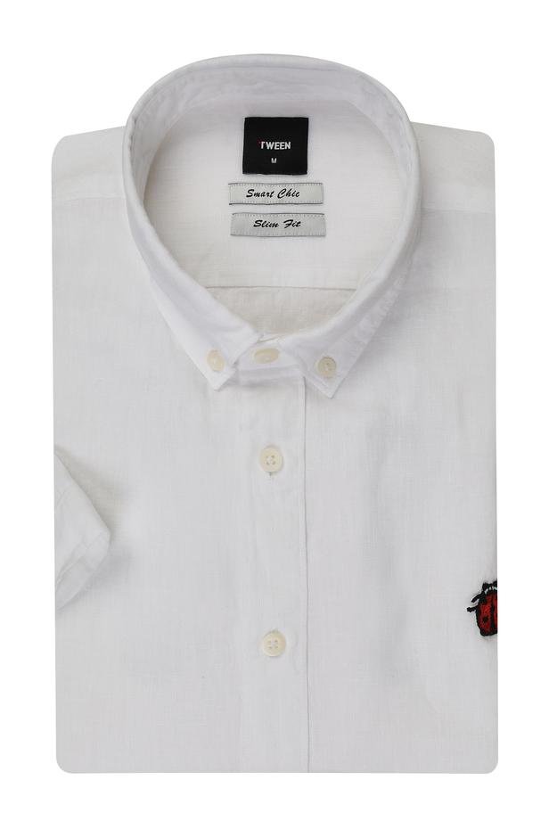 Tween Slim Fit Beyaz Düz Keten Gömlek - 8681649188766 | Damat Tween