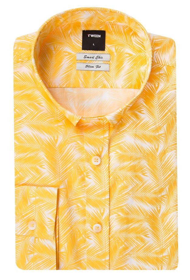 Tween Slim Fit Sarı Desenli Gömlek - 8681649467663 | Damat Tween