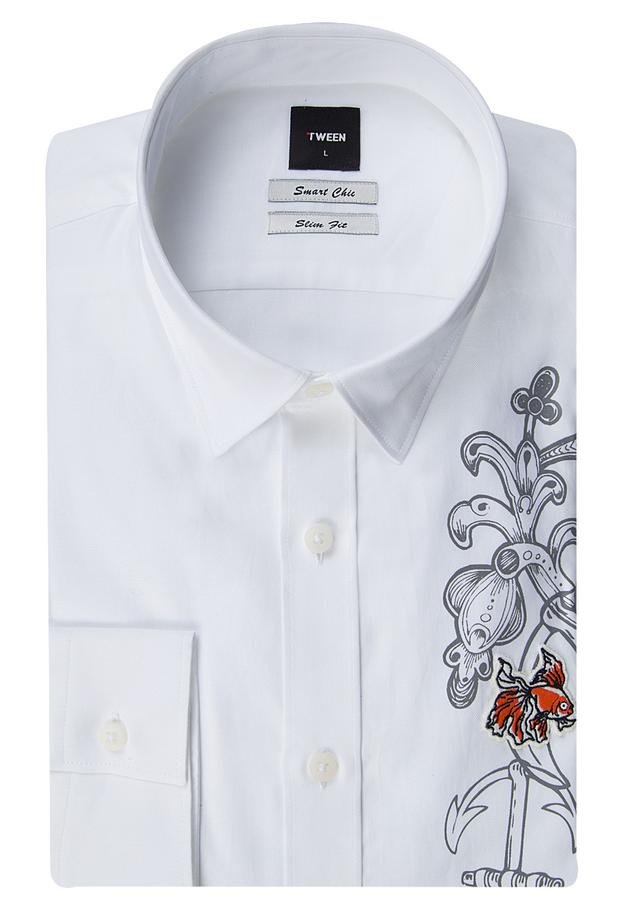 Tween Slim Fit Beyaz Düz Baskılı Gömlek - 8681649439899 | Damat Tween