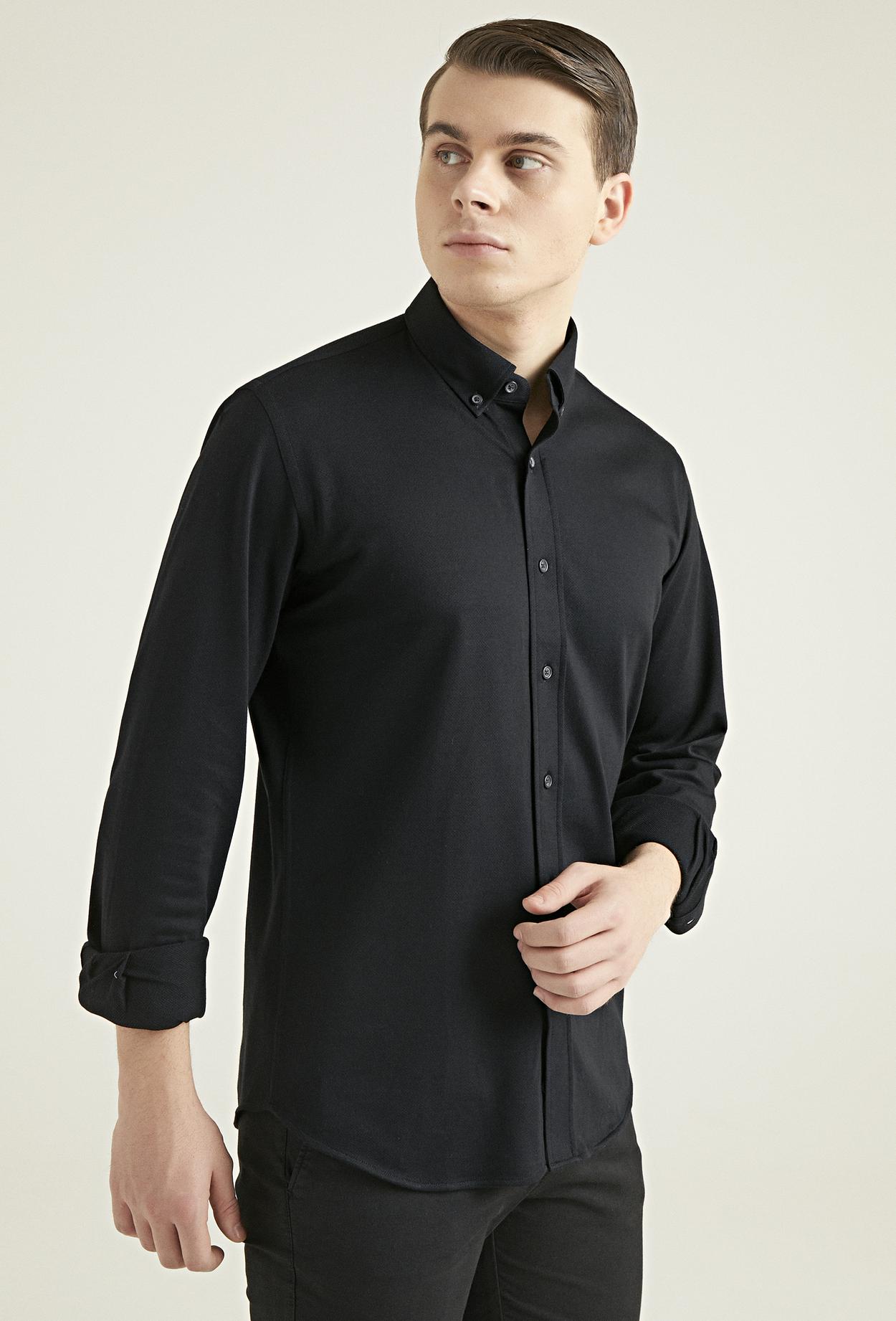 Ds Damat Slim Fit Siyah Düz Gömlek