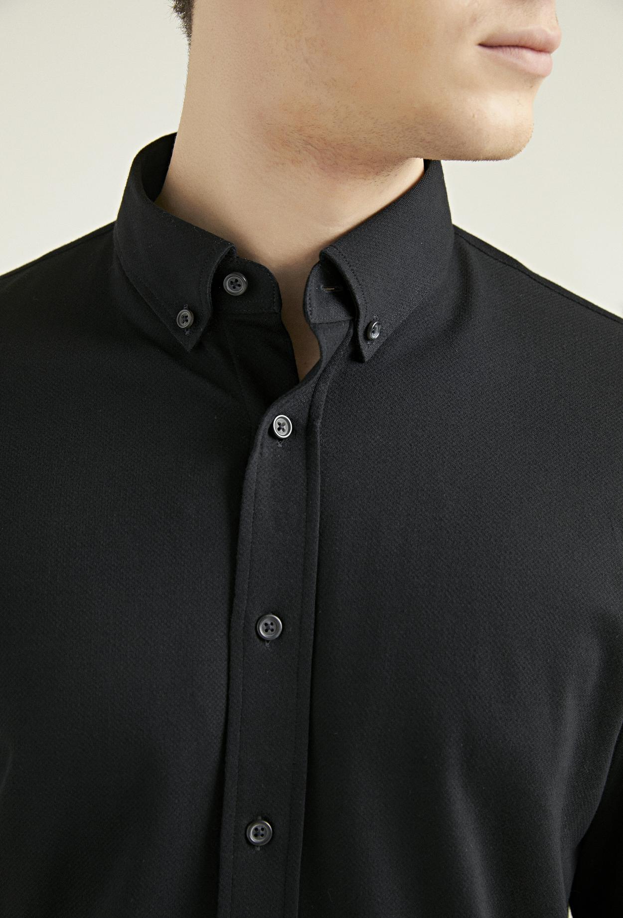 Ds Damat Slim Fit Siyah Düz Gömlek