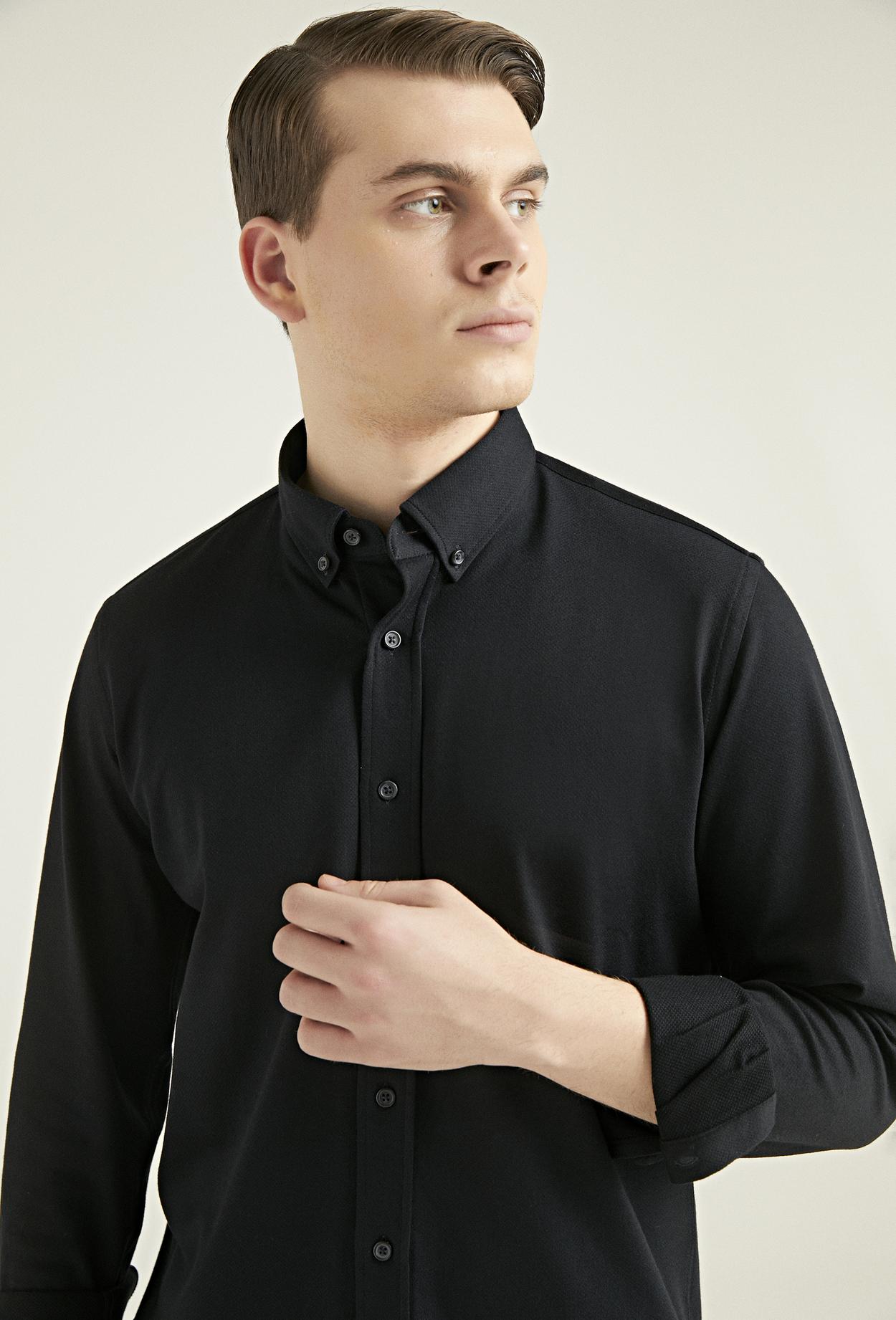 Ds Damat Slim Fit Siyah Düz Gömlek