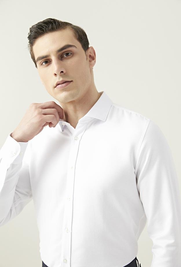 Tween Slim Fit Beyaz Armürlü Gömlek - 8682364524082 | Damat Tween