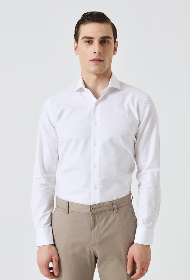 Damat Slim Fit Beyaz Desenli %100 Pamuk Gömlek - 8682364863761 | Damat Tween