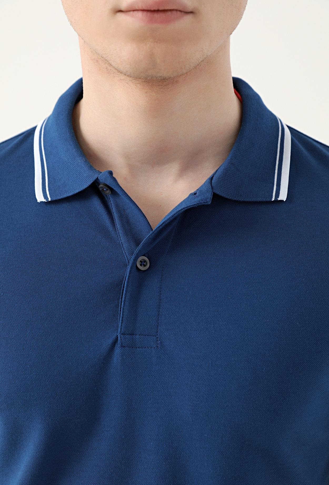 Ds Damat Slim Fit Saks Mavi Pike Dokulu %100 Pamuk Polo Yaka T-Shirt