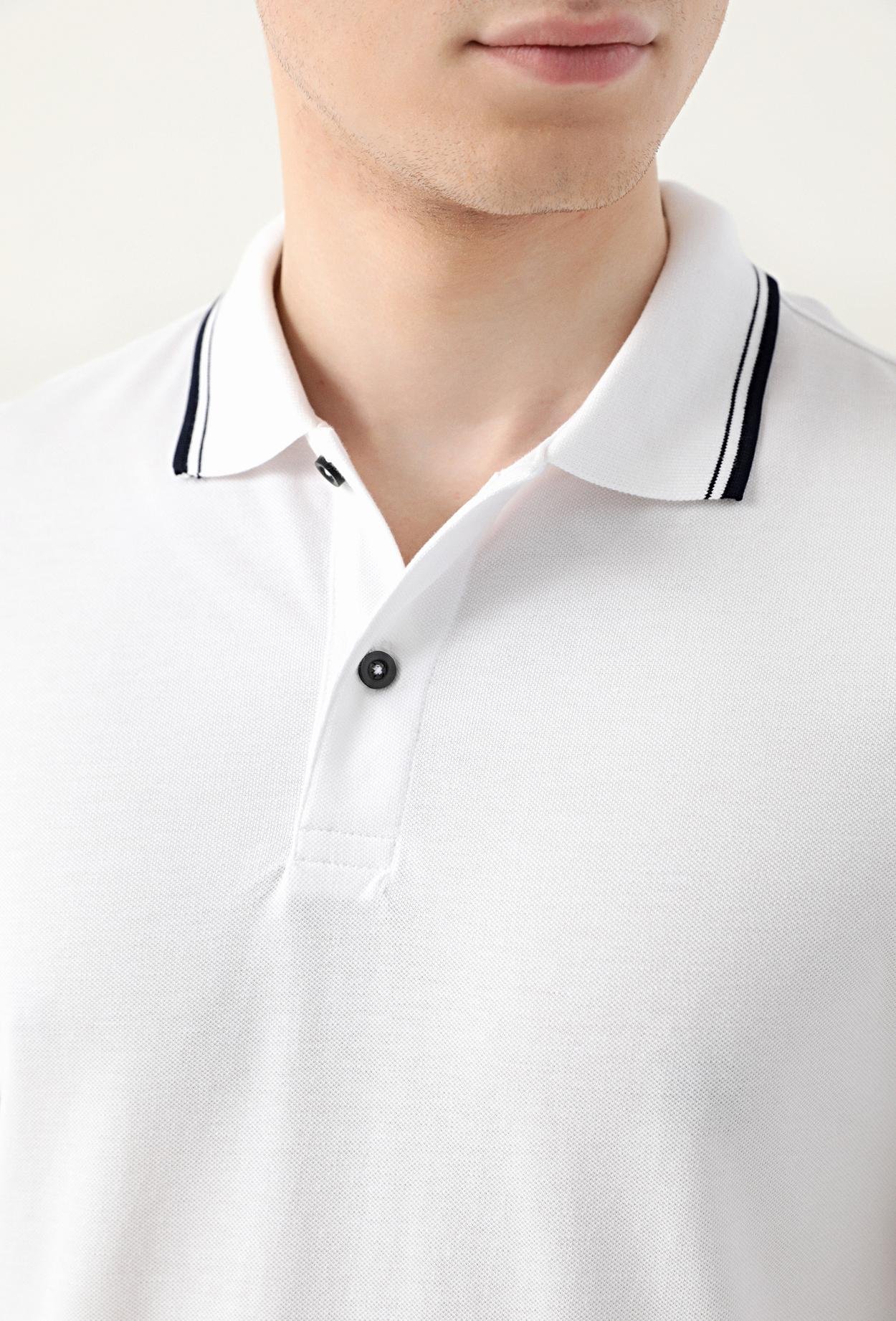 Ds Damat Slim Fit Beyaz Pike Dokulu %100 Pamuk Polo Yaka T-Shirt