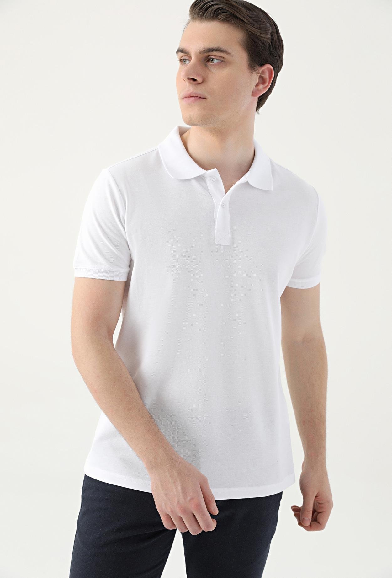 Ds Damat Slim Fit Beyaz Çizgili %100 Pamuk Polo Yaka T-Shirt