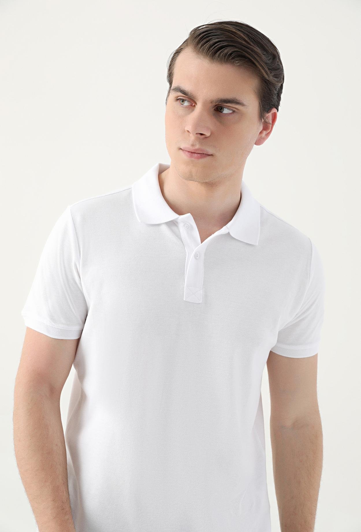 Ds Damat Slim Fit Beyaz Çizgili %100 Pamuk Polo Yaka T-Shirt