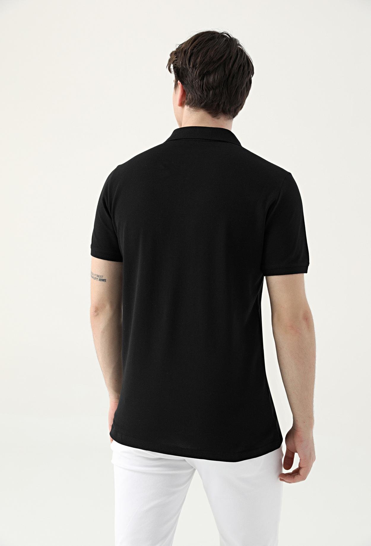 Ds Damat Regular Fit Siyah Pike Dokulu %100 Pamuk Polo Yaka T-Shirt