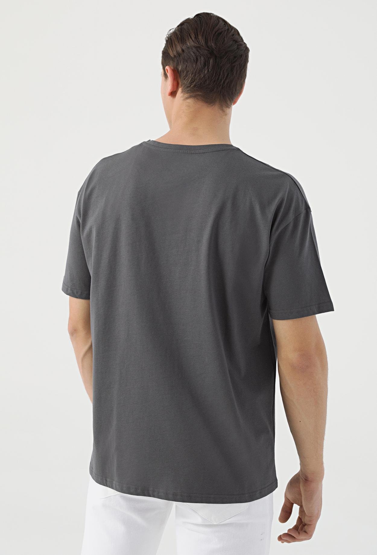 Twn Oversize Antrasit Düz %100 Pamuk T-Shirt