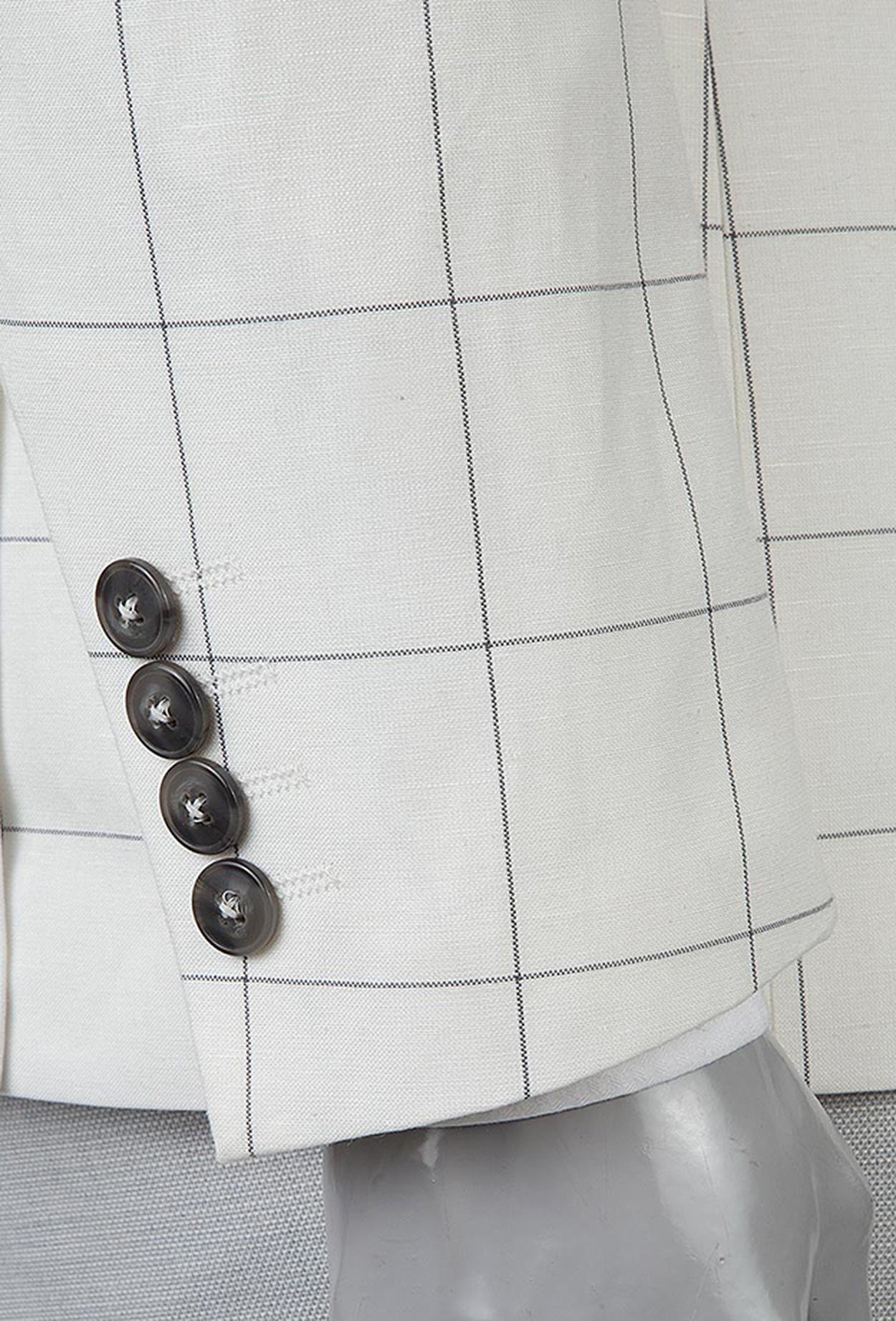 Twn Süper Slim Fit Beyaz Kareli Kombinli Takım Elbise