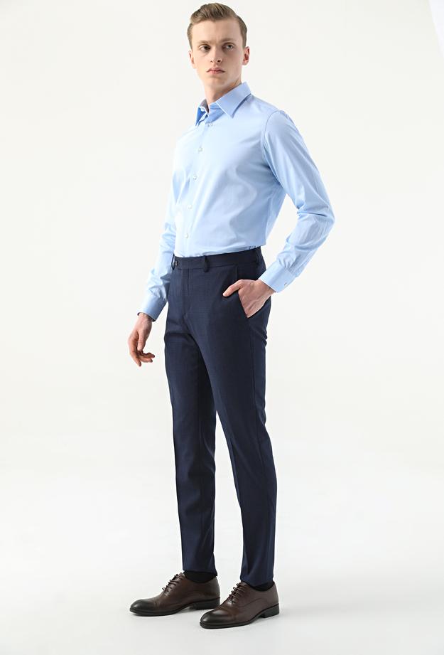 Damat Slim Fit Lacivert Desenli Kumaş Pantolon - 8681649884804 | Damat Tween