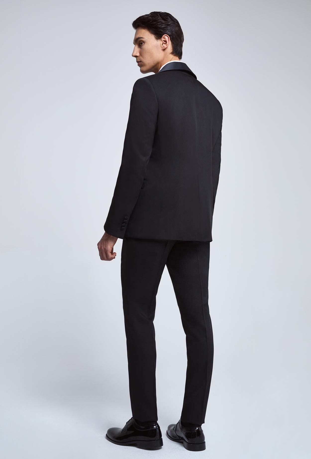 Twn Slim Fit Siyah Armürlü Damatlık & Smokin Yelekli Takim Elbise