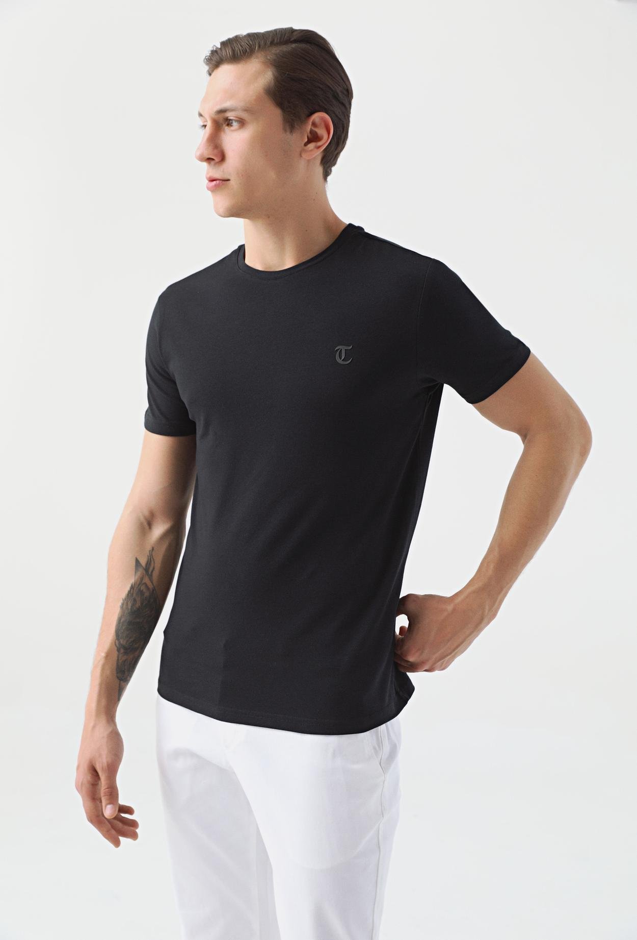 Twn Slim Fit Siyah Düz T-Shirt