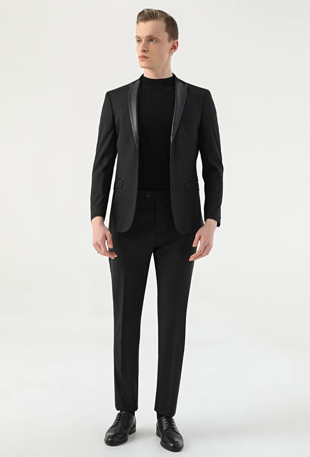 Tween Slim Fit Siyah Düz Takım Elbise - 8681649664345 | Damat Tween