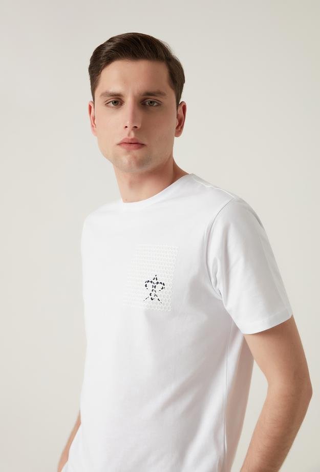 Damat Beyaz Çizgili %100 Pamuk Baskili T-Shirt - 8682364584192 | Damat Tween