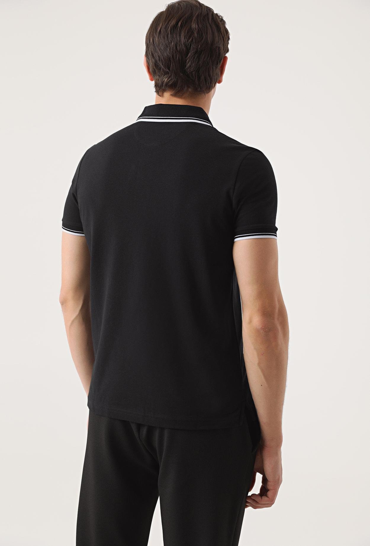 Twn Slim Fit Siyah Düz Örgü Pamuklu Logo Baskılı T-Shirt