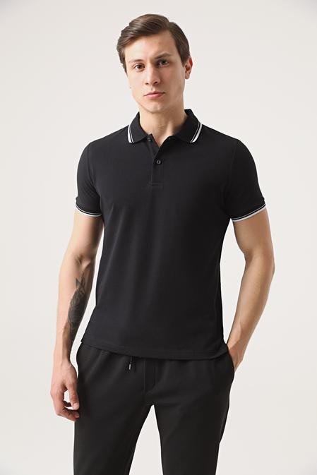 Twn Slim Fit Siyah Düz Örgü Pamuklu Logo Baskılı T-Shirt - 8683218379452 | D'S Damat
