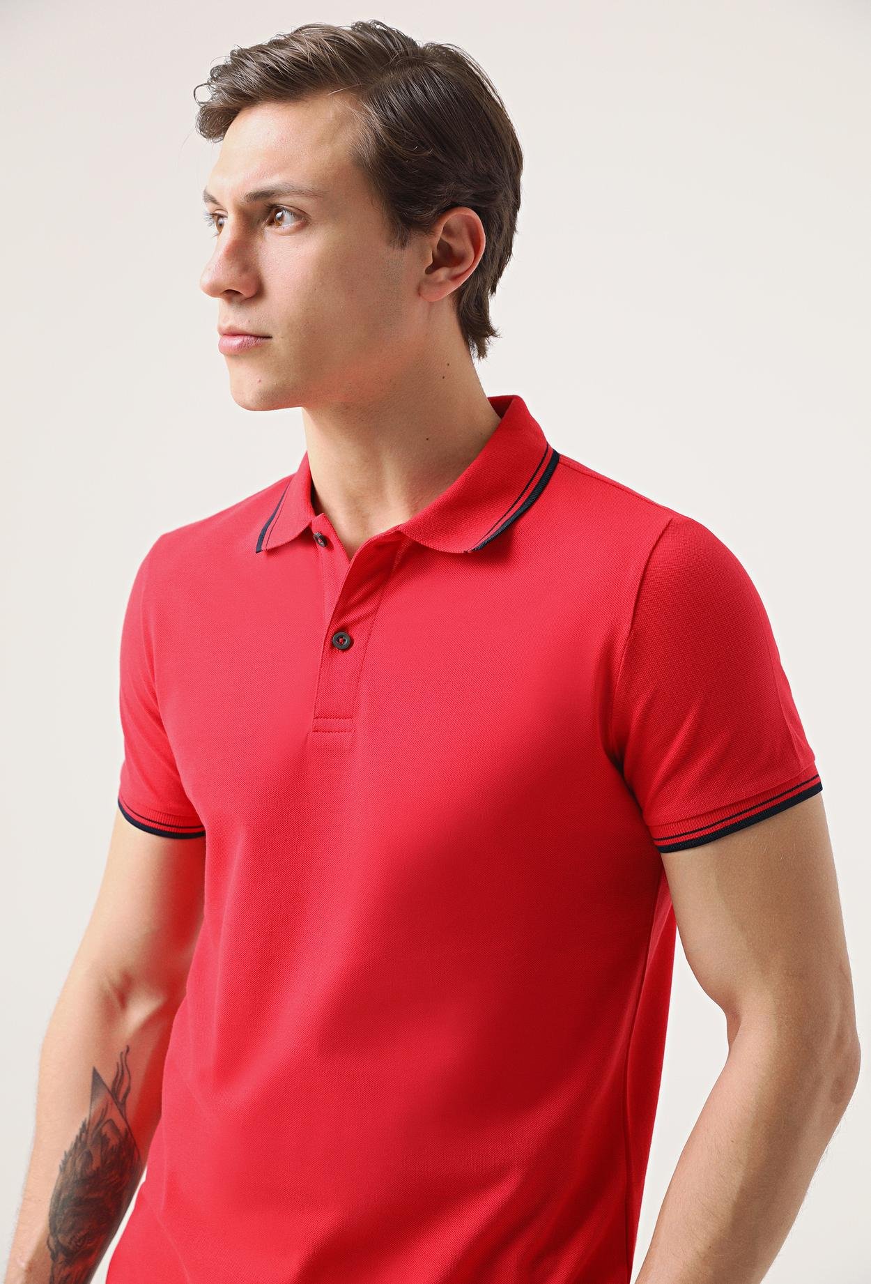 Twn Slim Fit Kırmızı Düz Örgü Pamuklu Logo Baskılı T-Shirt