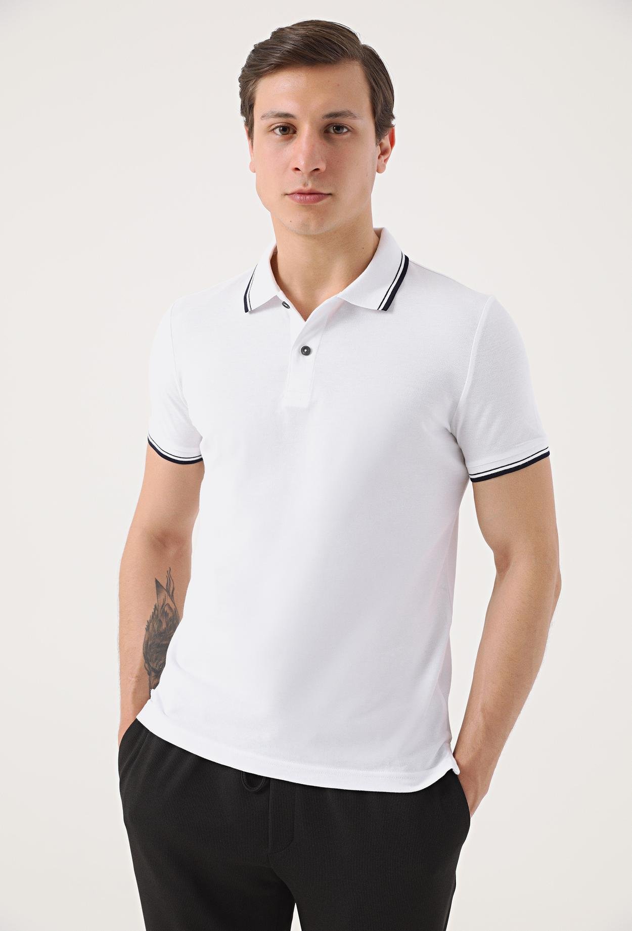 Twn Slim Fit Beyaz Düz Örgü Pamuklu Logo Baskılı T-Shirt