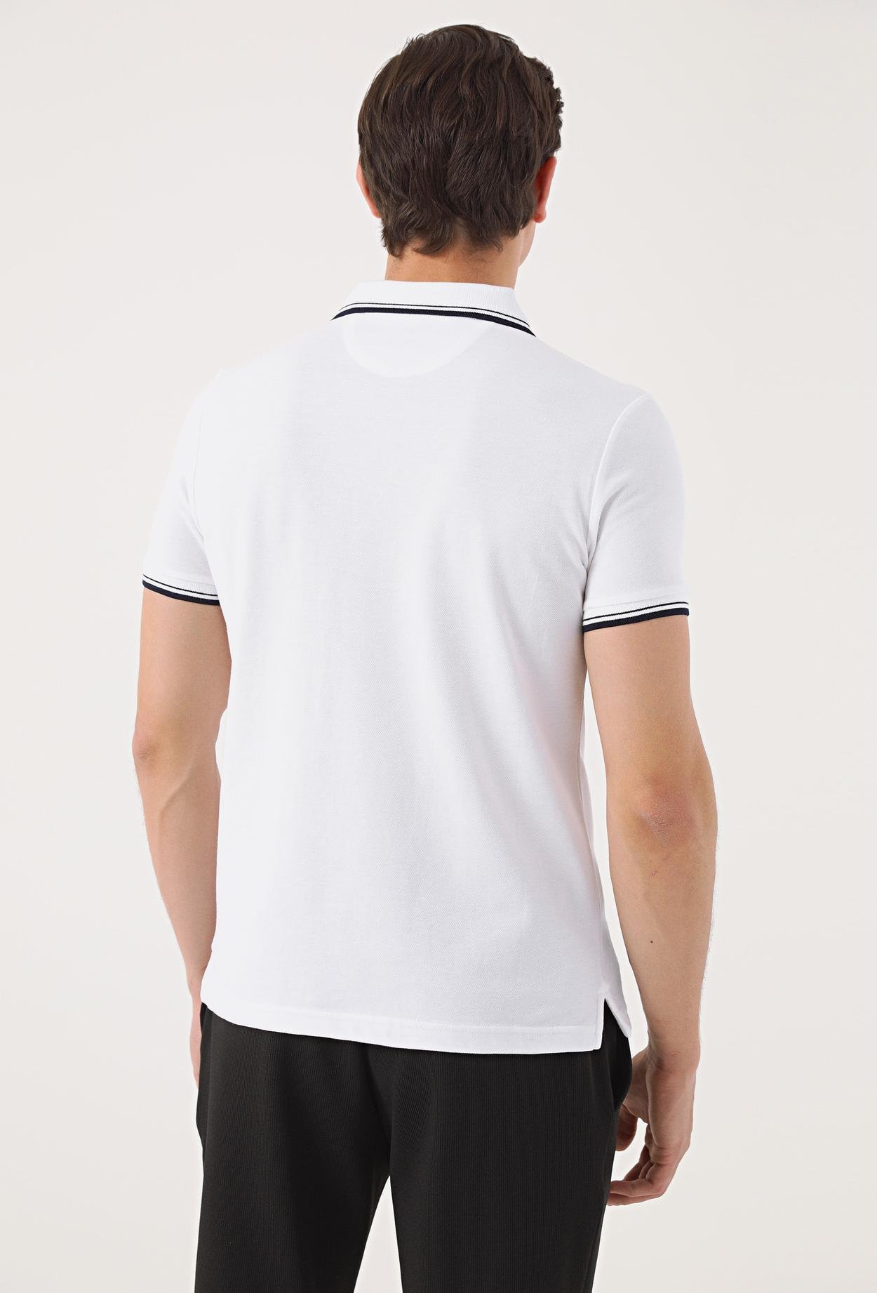 Twn Slim Fit Beyaz Pike Dokulu %100 Pamuk T-Shirt