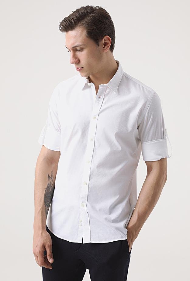Tween Slim Fit Beyaz Desenli Gömlek - 8681649476429 | Damat Tween