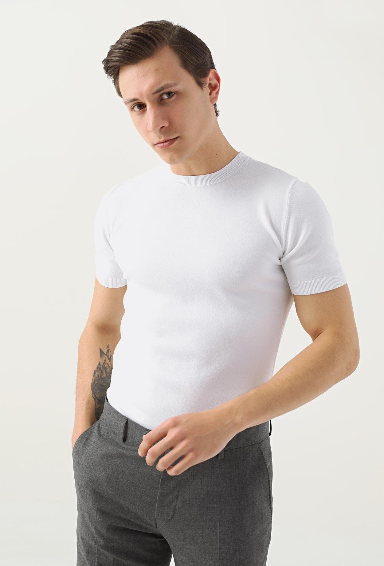 Twn Slim Fit Beyaz Düz Örgü Rayon Örme T-Shirt