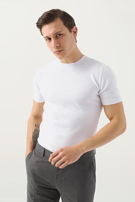 Twn Slim Fit Beyaz Düz Örgü Rayon Örme T-Shirt - 8683218253585 | D'S Damat