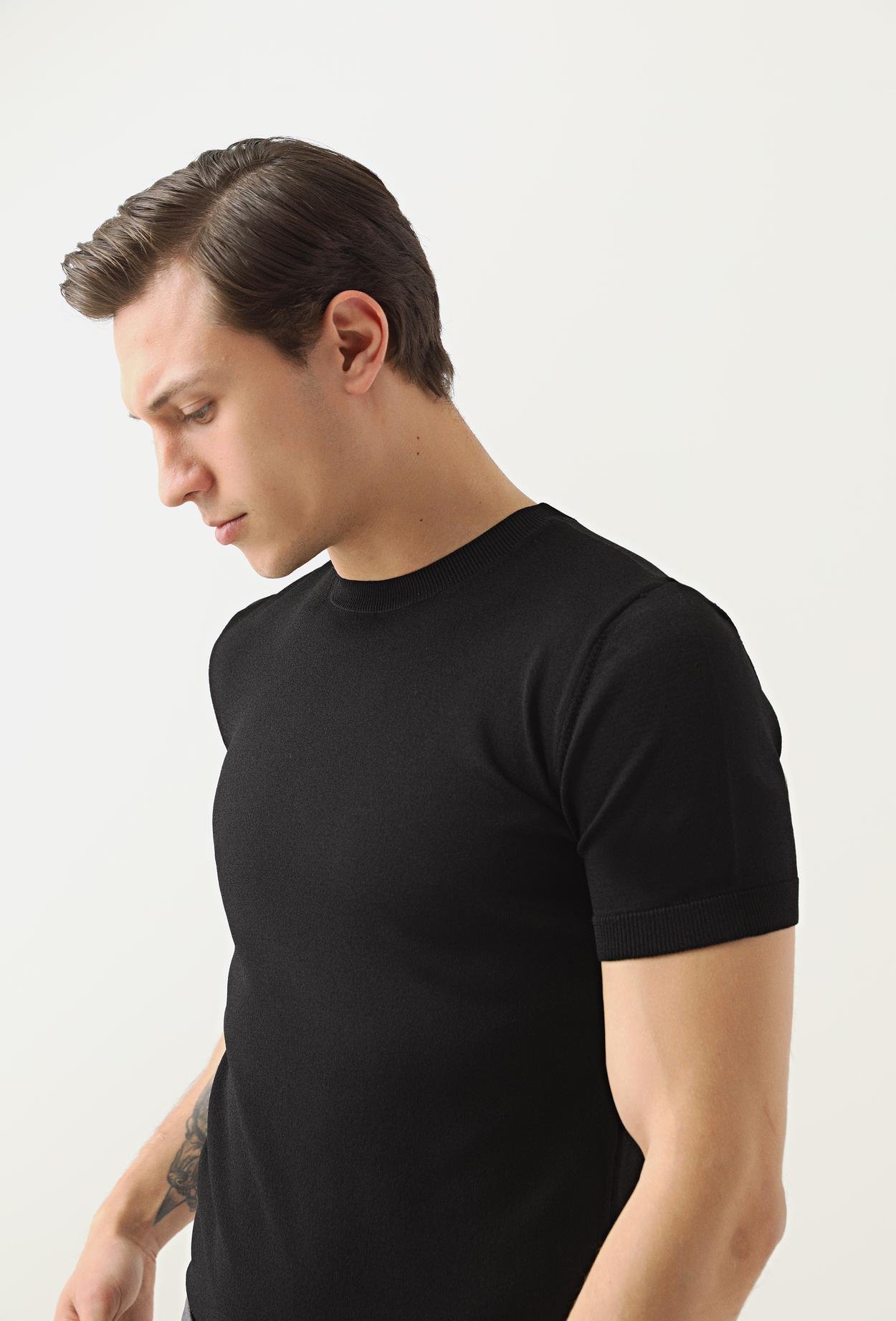 Twn Slim Fit Siyah Düz Örgü Rayon Örme T-Shirt