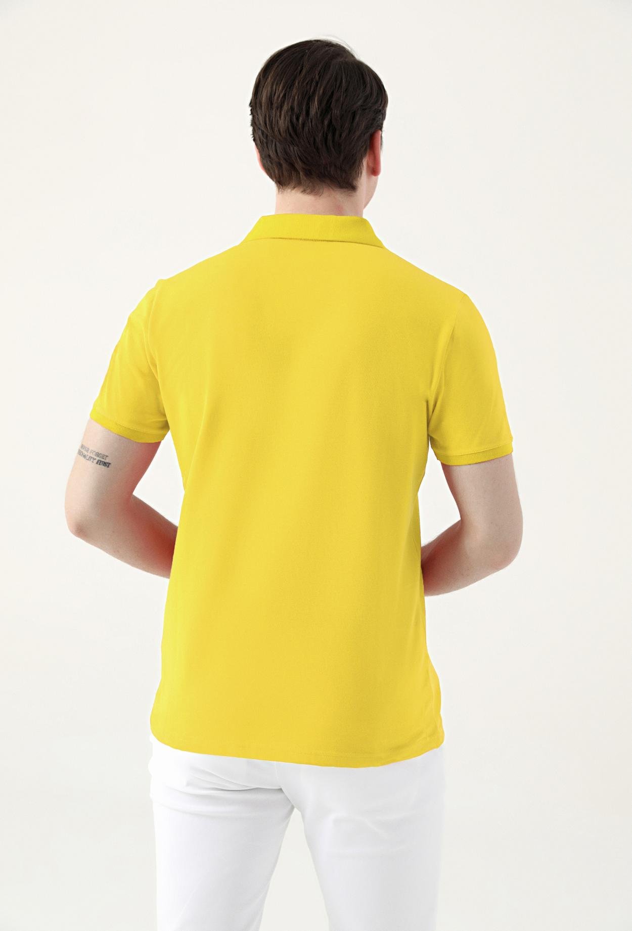 Ds Damat Slim Fit Sarı Çizgili %100 Pamuk Polo Yaka T-Shirt